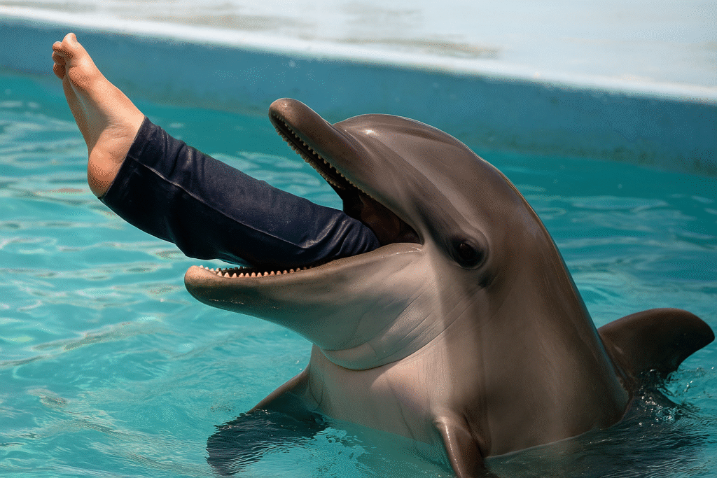 dolphin eating its trainer
